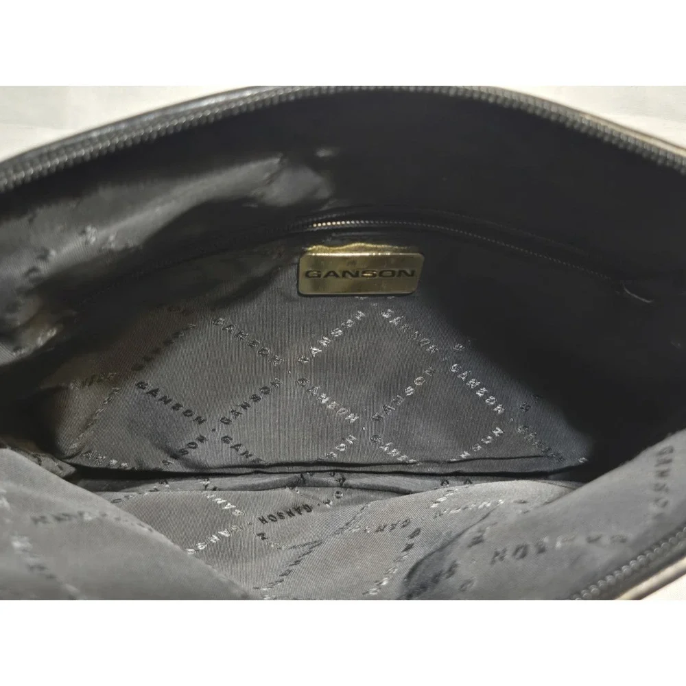 Vtg Ganson Basket Weave Leather Hobo Handbag M‎ Black Lined Purse Shoulder Bag